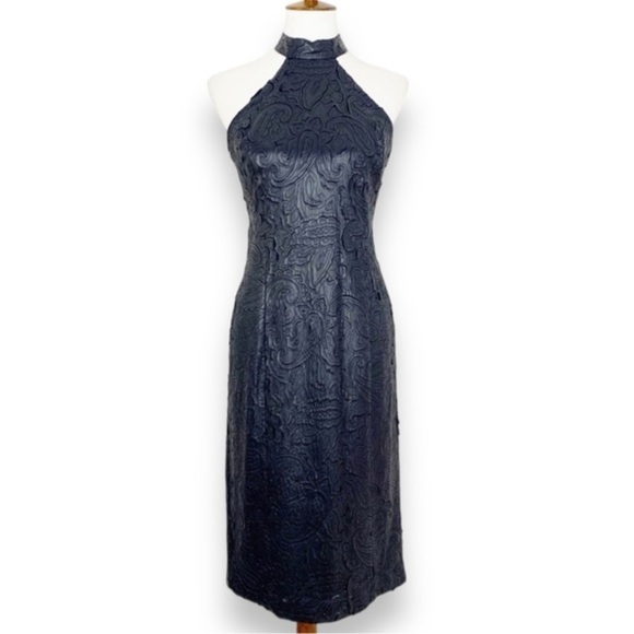 NWT $289 W by Worth Metallic Navy Paisley Halter Dress - Size 8 - Picture 6 of 11